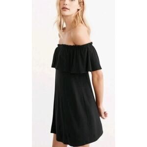 Abercrombie & Fitch Black Ruffle Trim Off Shoulder Preppy Coastal Mini Dress XS‎